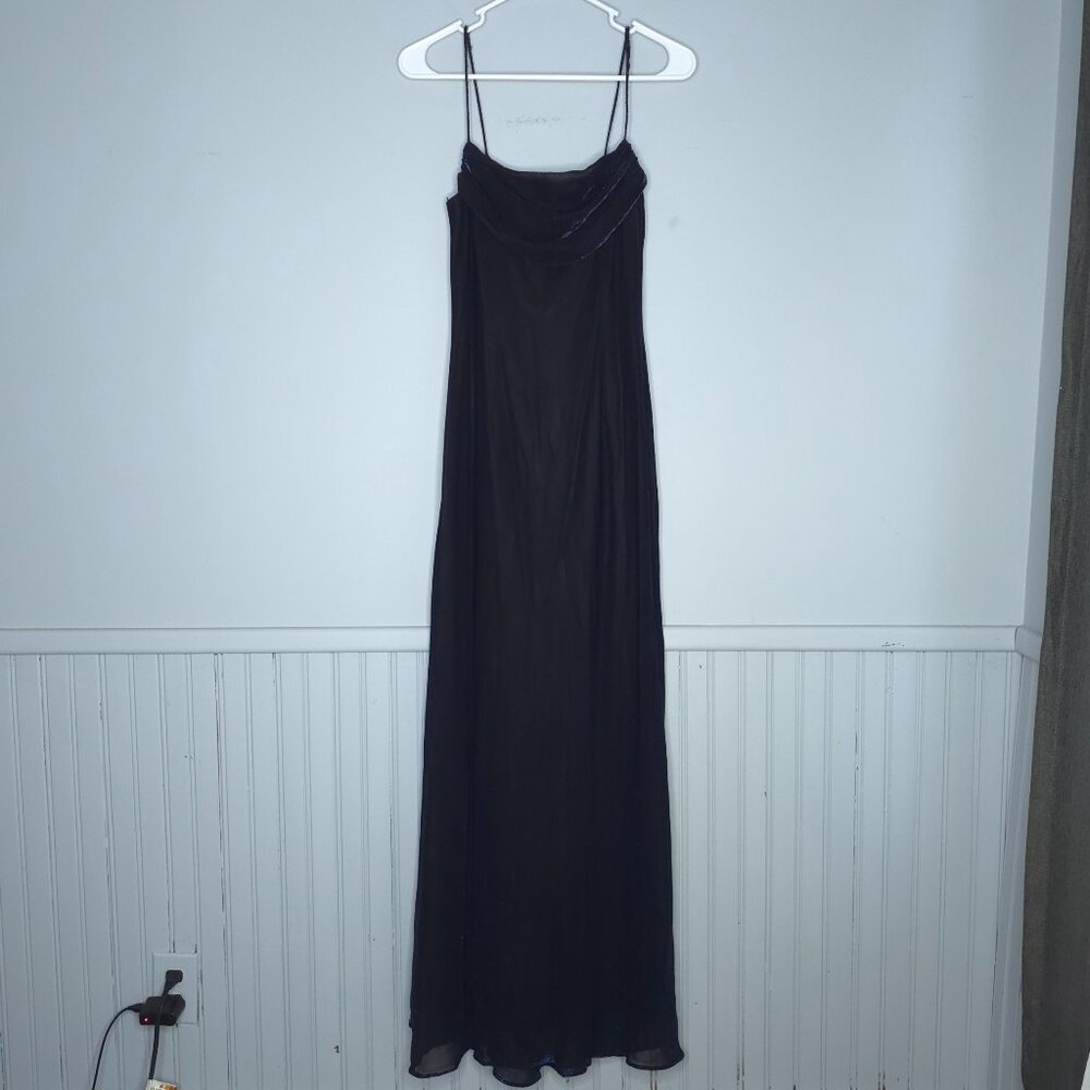 Night Way Black with Blue Accent Full Length Sleeveless Formal Maxi Dress